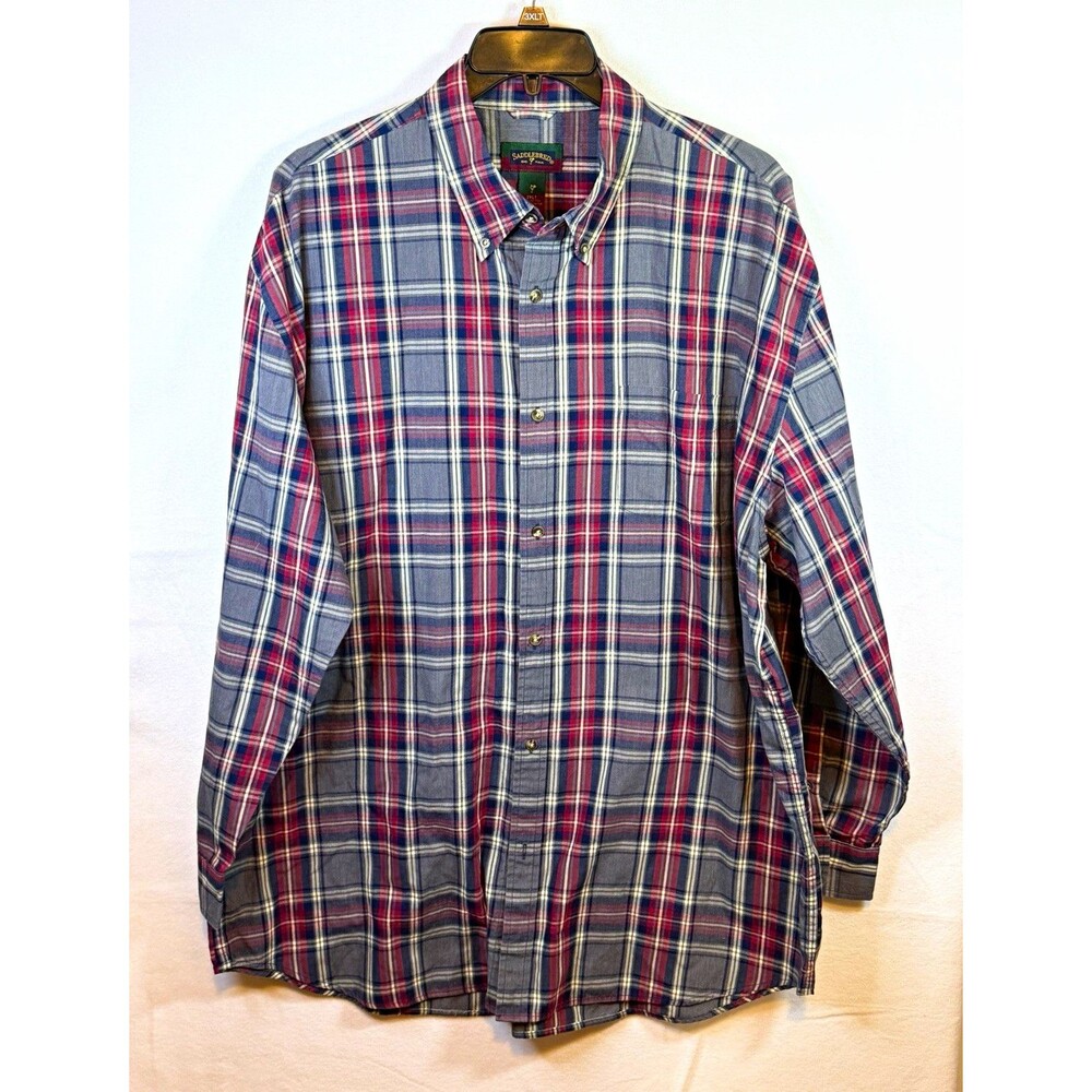 Saddlebred Men's 2XLT Big & Tall Blue/Red/White Plaid Button-Down LS Shirt